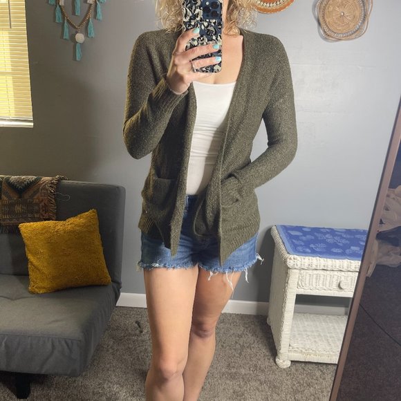 American Eagle Outfitters Sweaters - American Eagle Dark Green Open Pocket Cardigan